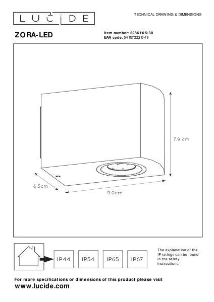 Lucide ZORA-LED - Foco de pared / Lámpara de pared Dentro/Fuera - LED Regul. - GU10 - 1x5W 3000K - IP44 - Negro - TECHNISCH